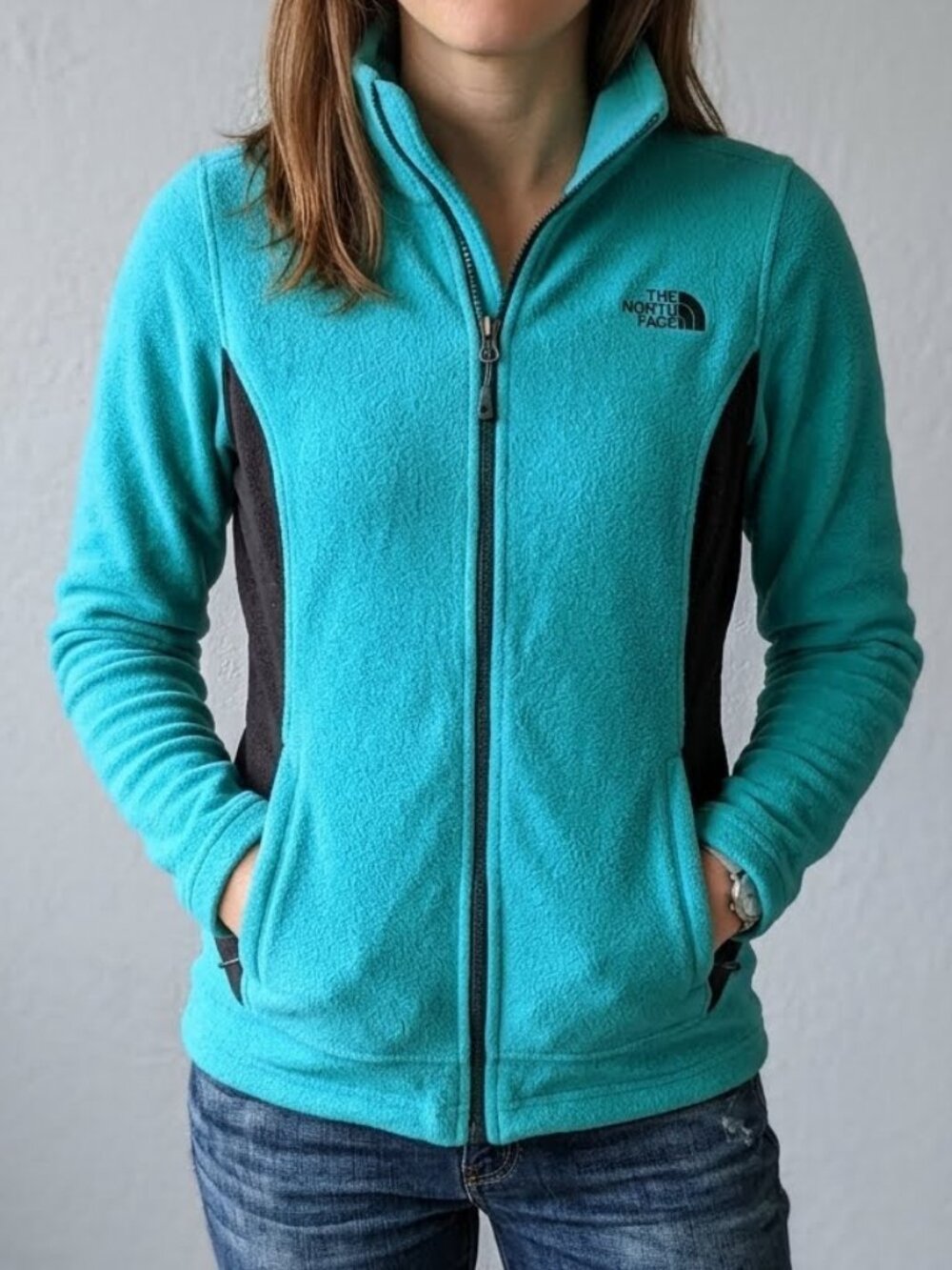 The North Face Turquoise Black Fleece Full Zip Jacket Women's S